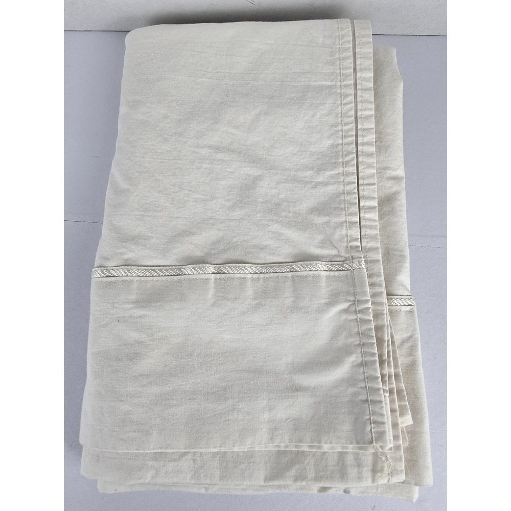 Vintage Martex Twin Flat Sheet Off White Combed Cotton Braided Trim Made in USA
